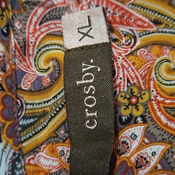 XL Crosby Orange Graphic Paisley Print Tie Front Blouse - Picture 2 of 7